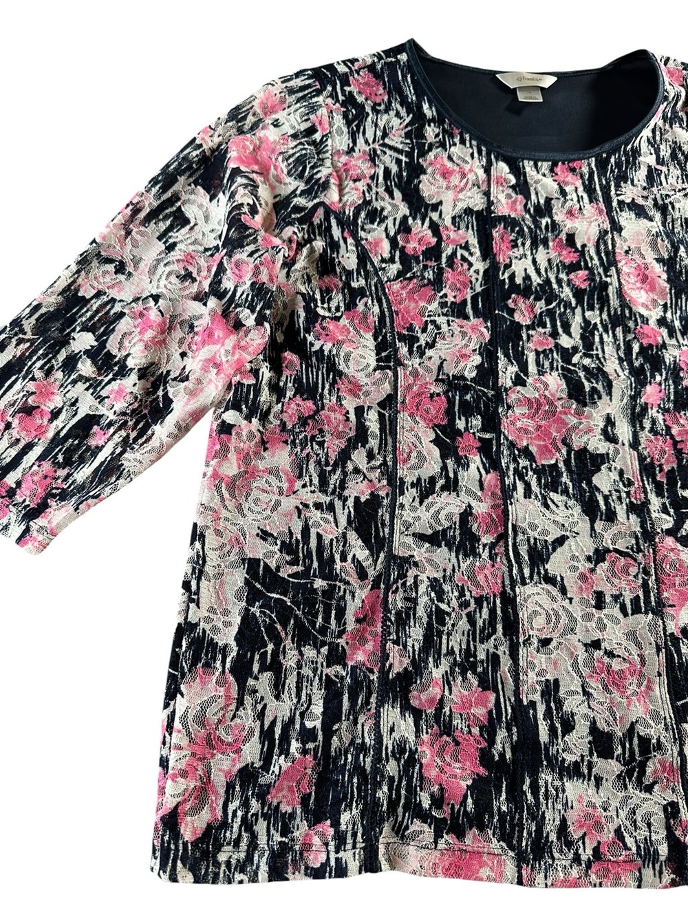 CJ Banks Black Top with Pink Floral Print 1X - Picture 5 of 12
